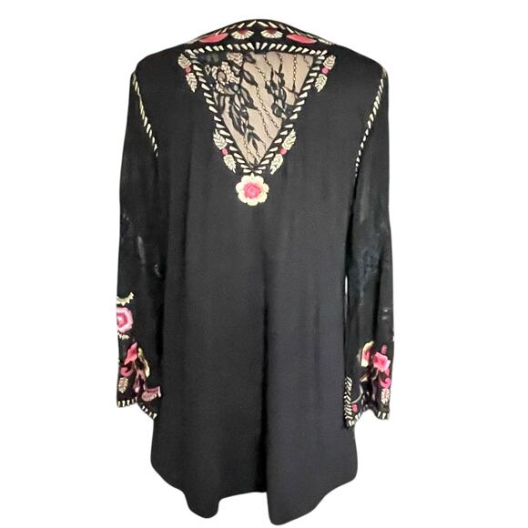 Vintage Collection Black Chiffon Floral Embroidery Lace V-neck Tunic Size L Boho - Picture 6 of 9